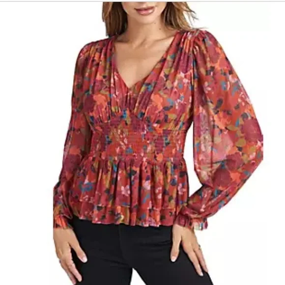 DR2 Long Sleeve V-Neck Peplum Top NWT - Picture 4 of 15